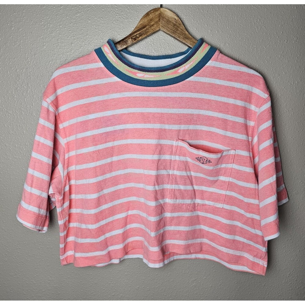 Vintage Gotcha Oversized Cropped Striped Tshirt Size Large Aztec Collar